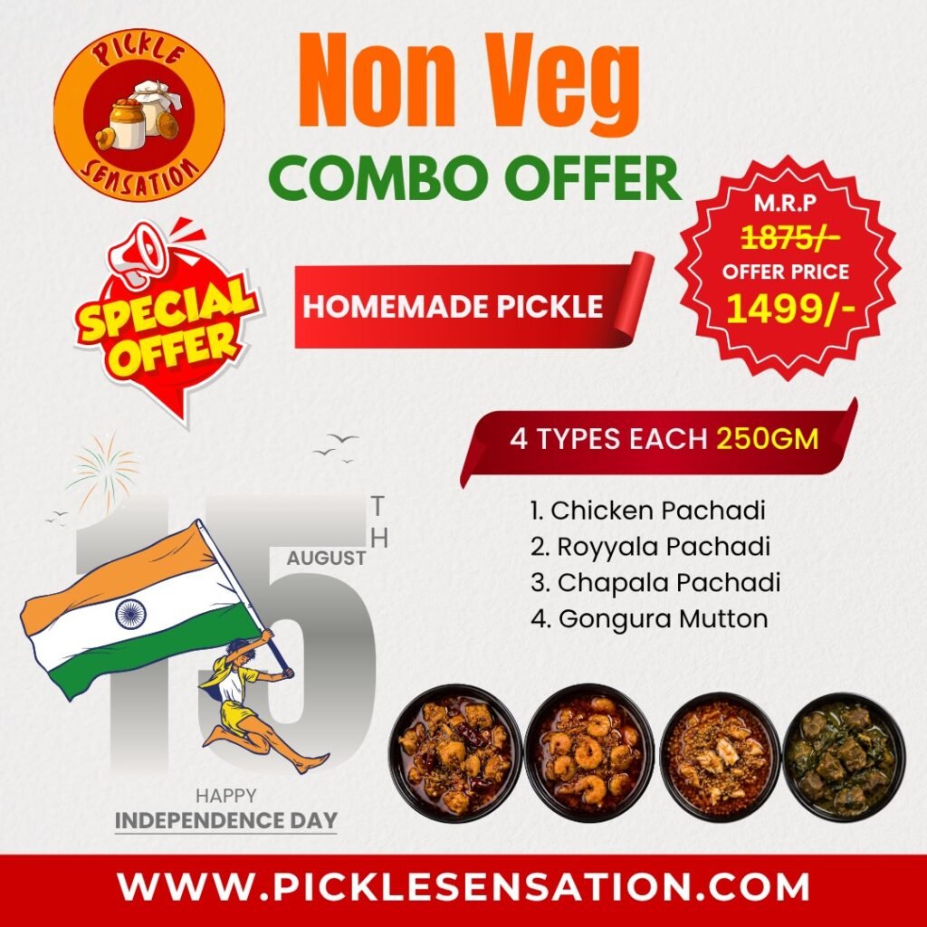 Pickle Sensations Independence Day Non-Veg Pickle Combo offer with four homemade pickle varieties