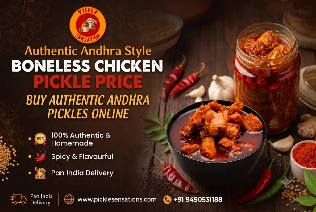 Boneless chicken pickle with traditional Andhra-style spices